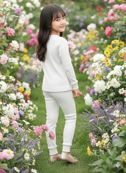 The "Flora" Long-Sleeve Smocked Thermal – Soft White Cotton with Solid