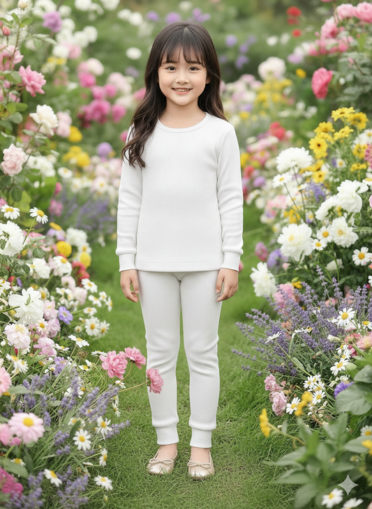 The "Flora" Long-Sleeve Smocked Thermal – Soft White Cotton with Solid