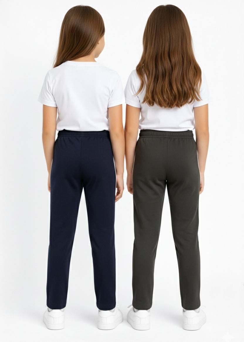 Girls' Sporty Track Pants | Navy & Olive Contrast Joggers