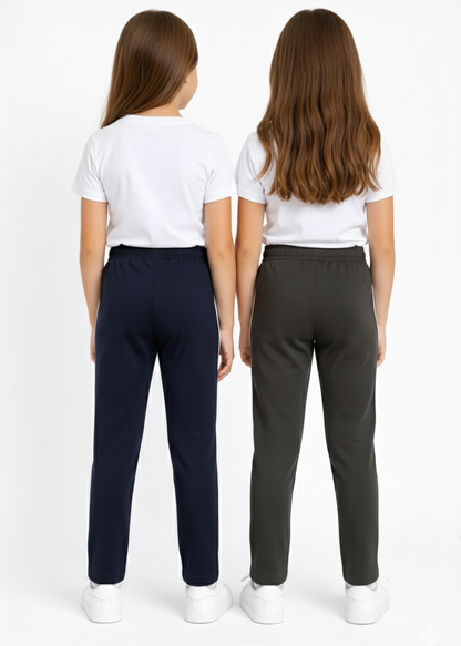 Girls' Sporty Track Pants | Navy & Olive Contrast Joggers