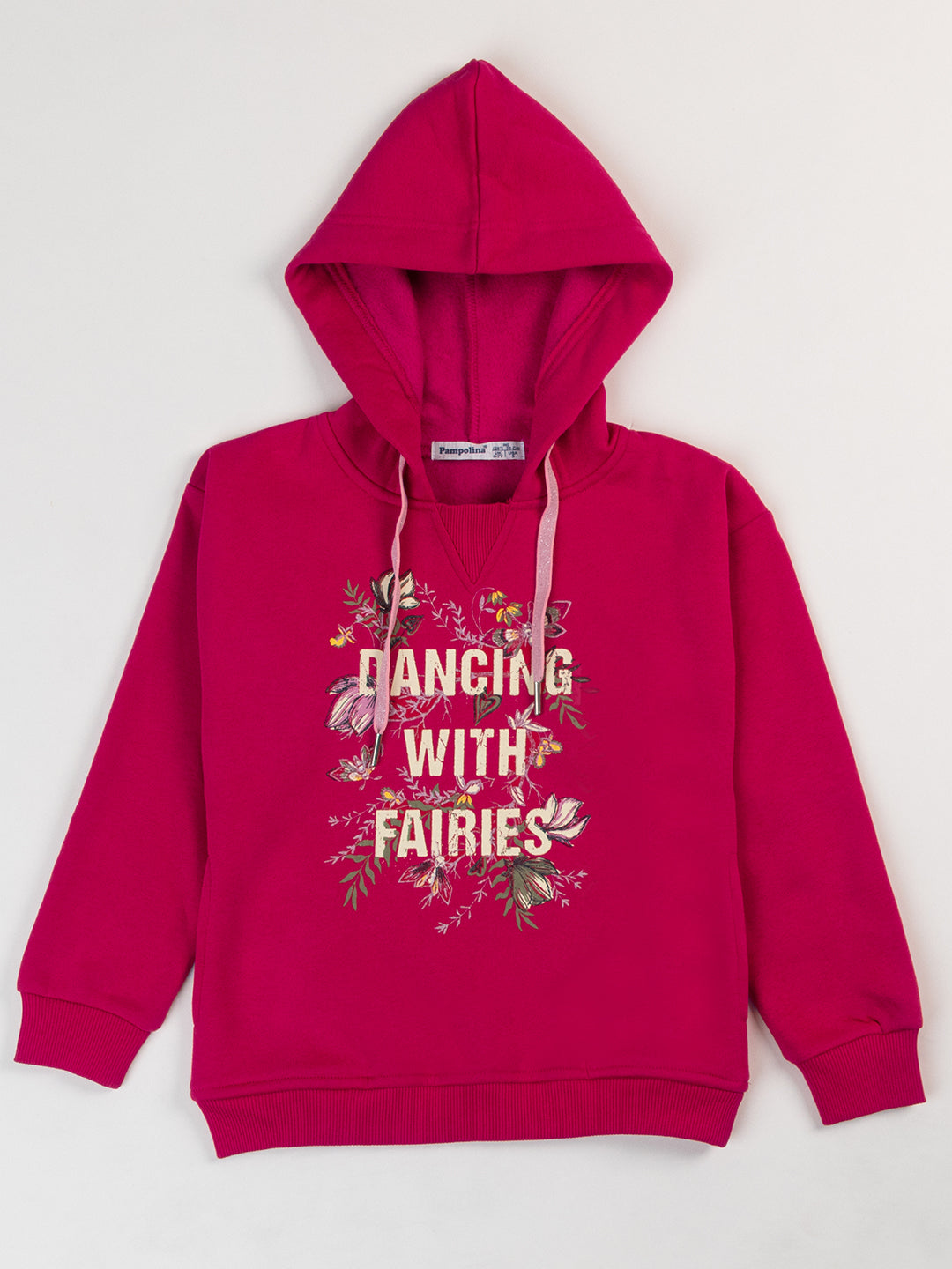 Pampolina Girls Printed Sweatshirt With Hoddie-Magenta