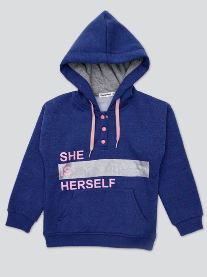Pampolina Girls Printed  Full Sleeve Hoddie Sweatshirt- Denim Blue