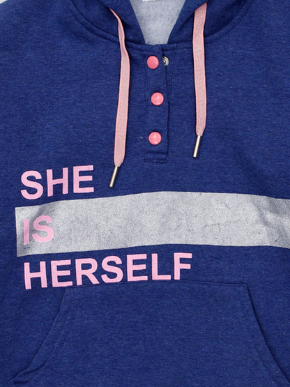 Pampolina Girls Printed  Full Sleeve Hoddie Sweatshirt- Denim Blue