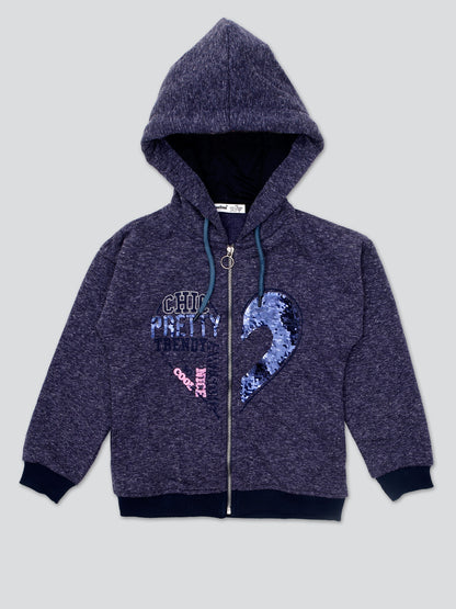 Pampolina Girls Printed Full Sleeve Hoddie Sweatshirt-Denim Blue