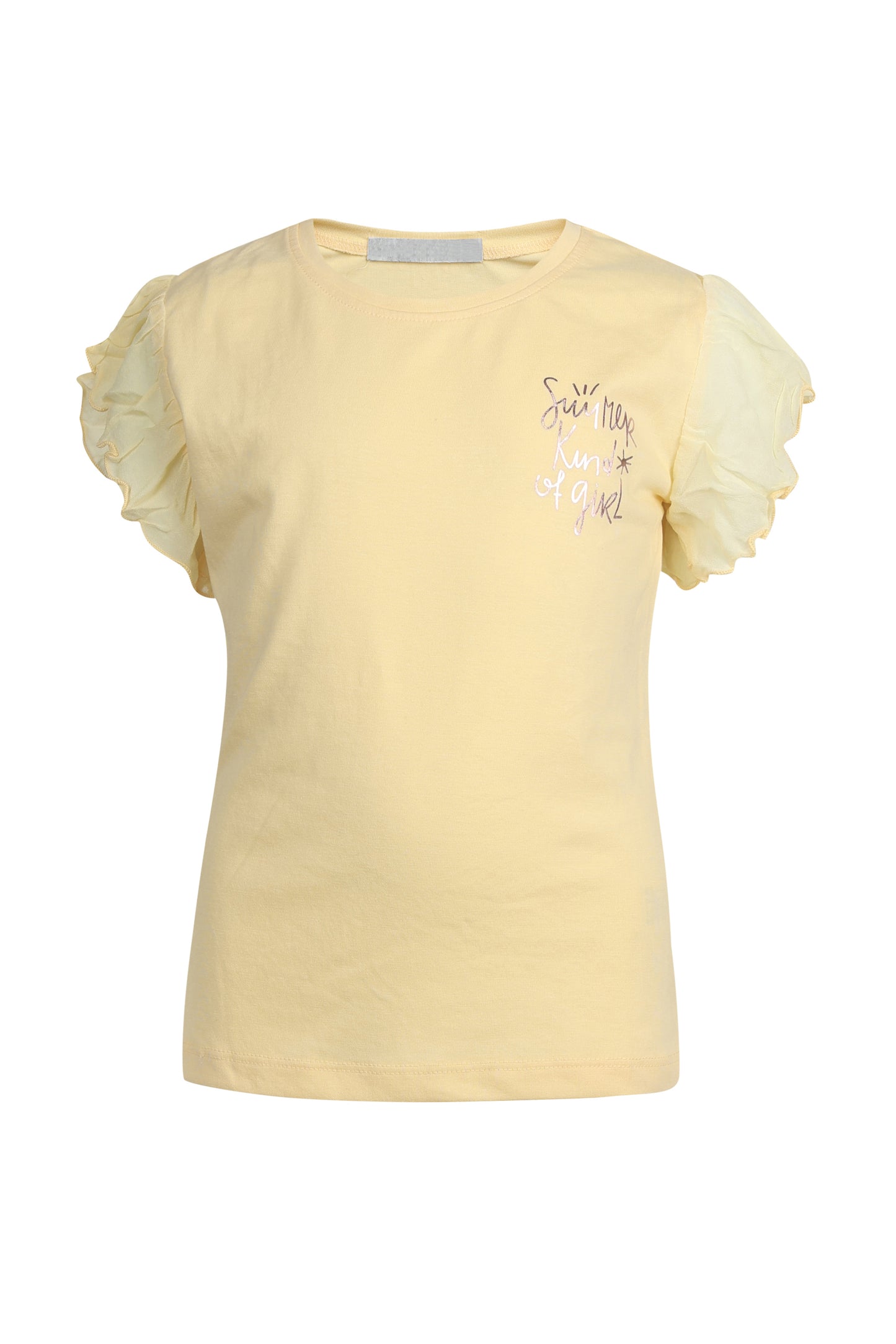 Pampolina Girls Solid Round Neck Top-Lemon