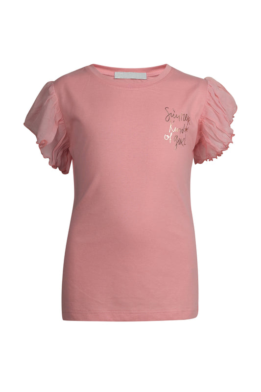 Pampolina Girls Solid Round Neck Top-Peach