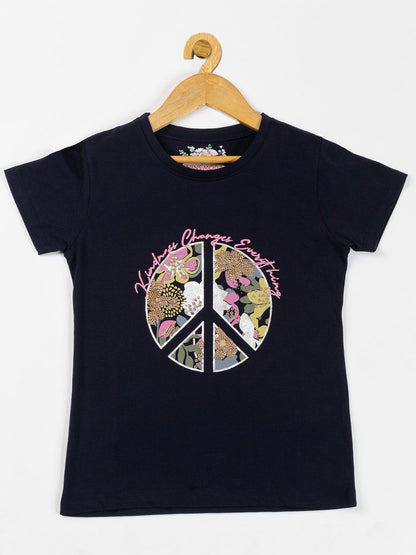 Pampolina Girls Sequined Printed Top-Navy