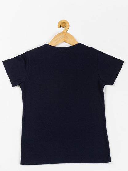 Pampolina Girls Sequined Printed Top-Navy
