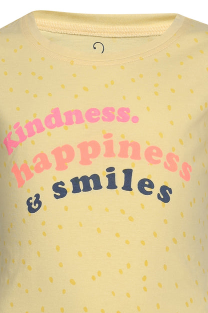 Pampolina Girls Half Sleeve Round Neck Printed Top- Lemon