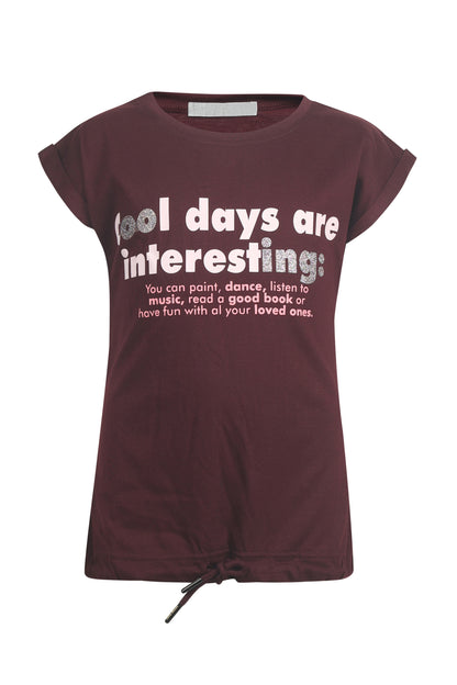 Pampolina Girls Cool Days Printed Top- Mahroon