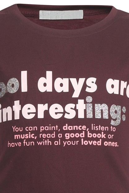Pampolina Girls Cool Days Printed Top- Mahroon
