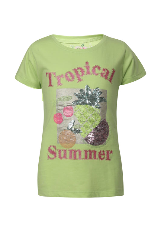 Pampolina Girls Tropical Printed Top- F.Green