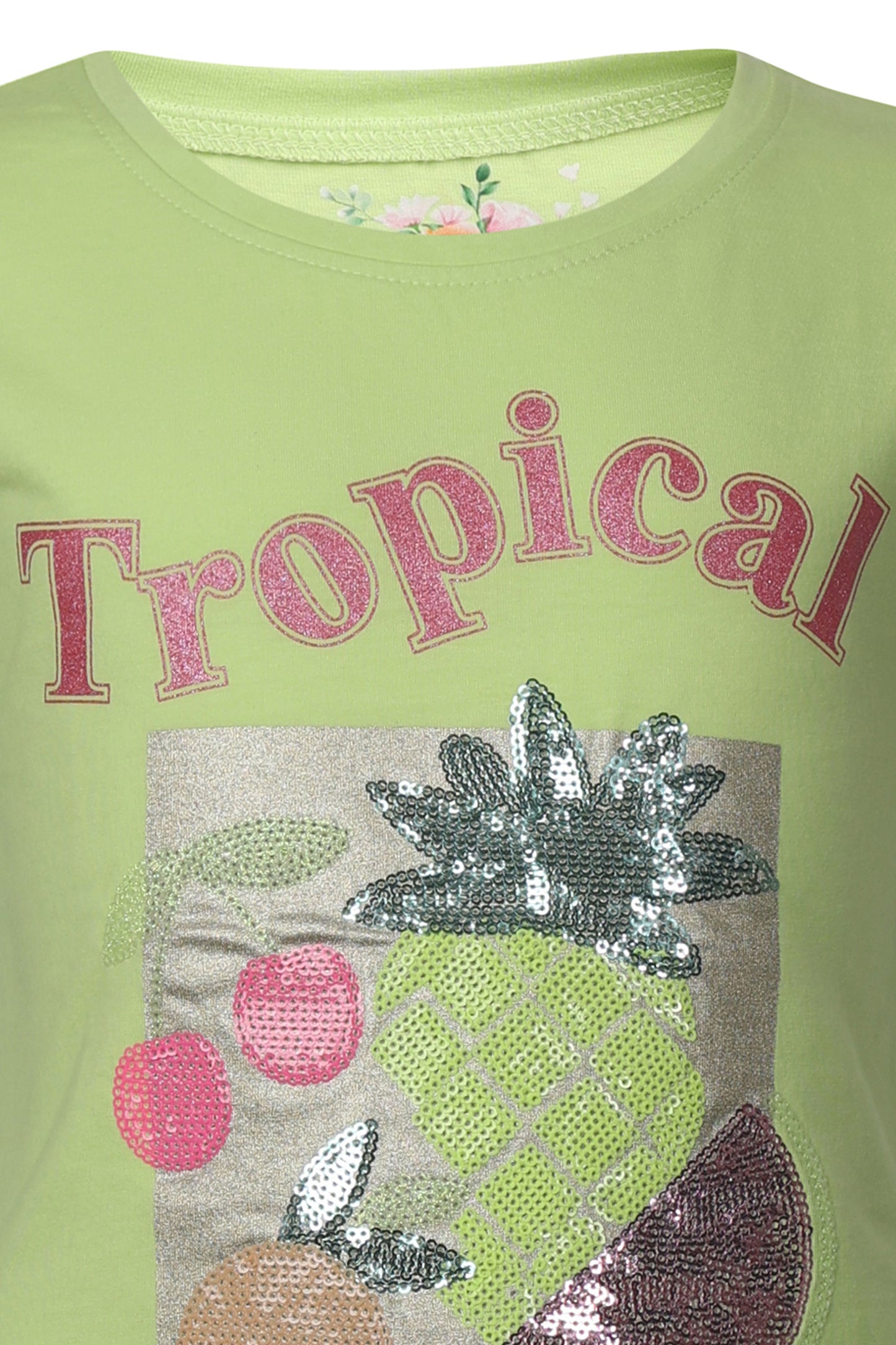 Pampolina Girls Tropical Printed Top- F.Green