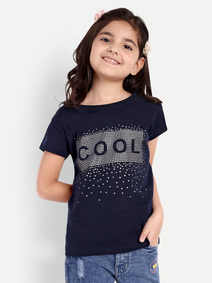 Pampolina  Girls Sequined Printed Top- Navy