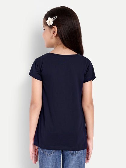 Pampolina  Girls Sequined Printed Top- Navy
