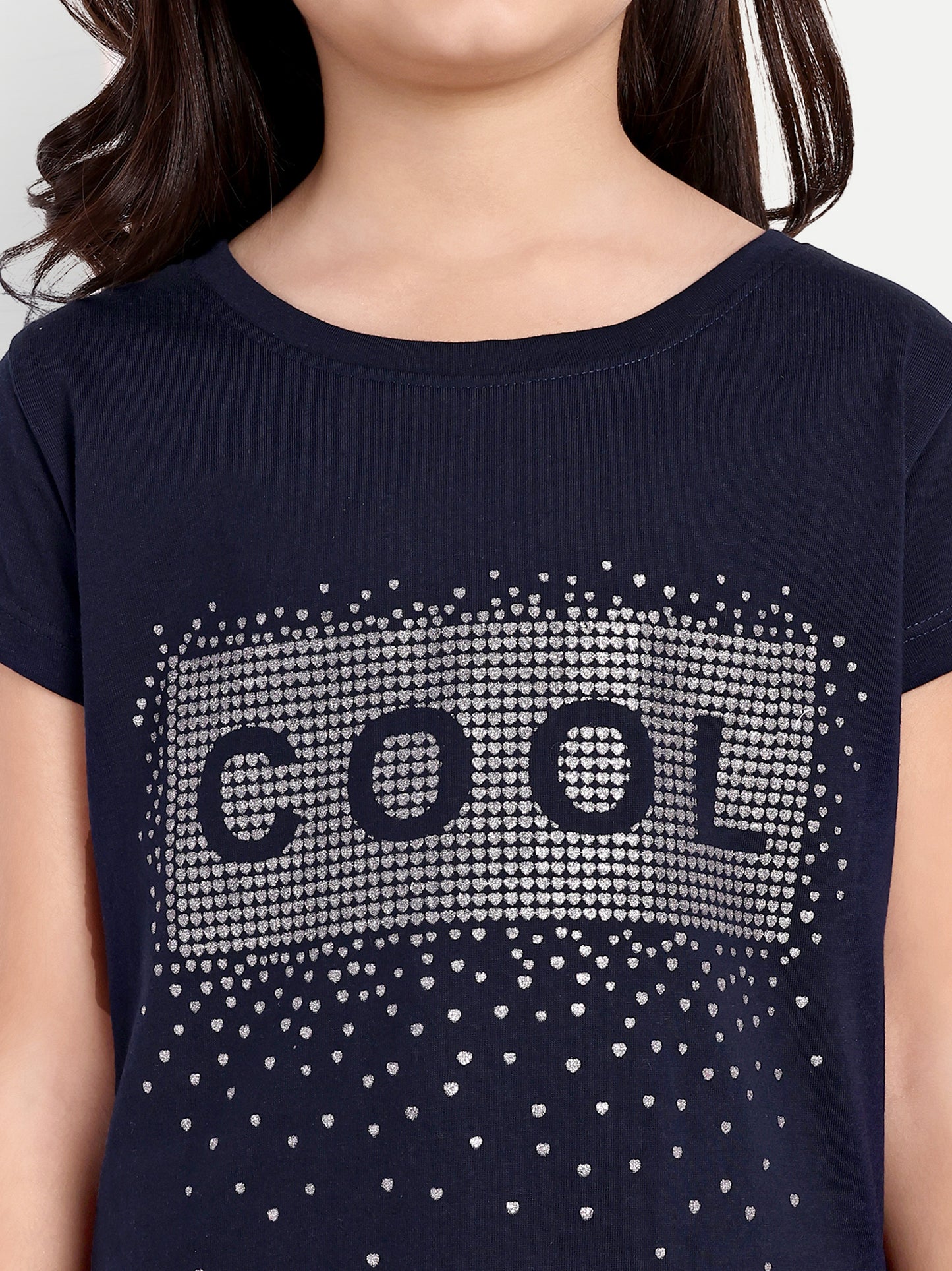 Pampolina  Girls Sequined Printed Top- Navy