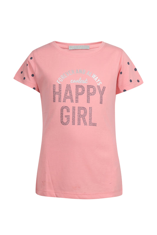 Pampolina Girls Happy Girl Sequin Printed Top- Peach