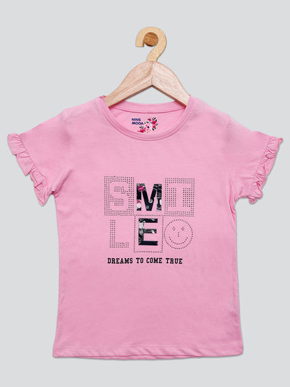 Pampolina Girls Sequined Printed Top- L.Pink