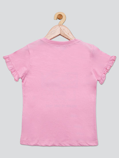 Pampolina Girls Sequined Printed Top- L.Pink