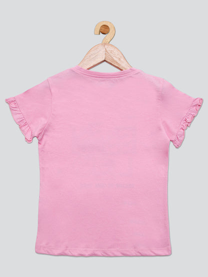 Pampolina Girls Sequined Printed Top- L.Pink
