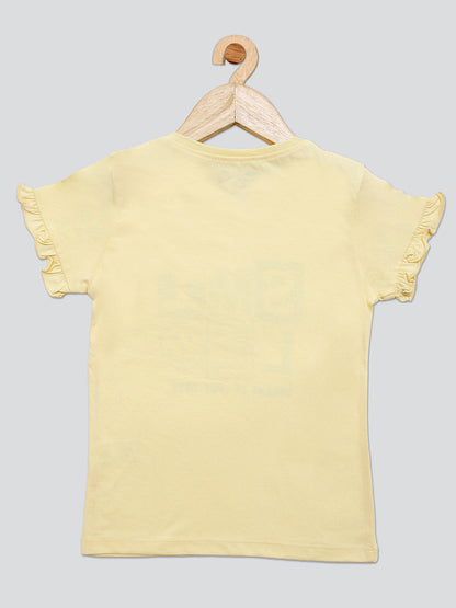 Pampolina Girls Sequined Printed Top-Lemon