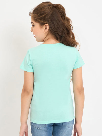 Pampolina Girls Printed Half Sleeve Round Neck Top - Turquise