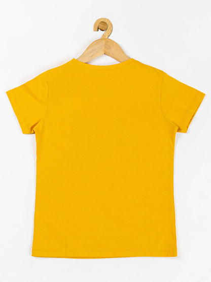 Pampolina  Girls Sequin Printed Top -Mustard