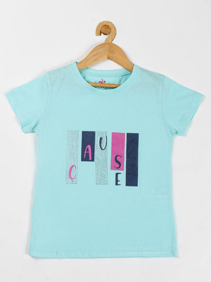 Pampolina Girls Sequin Printed Top -Turquise