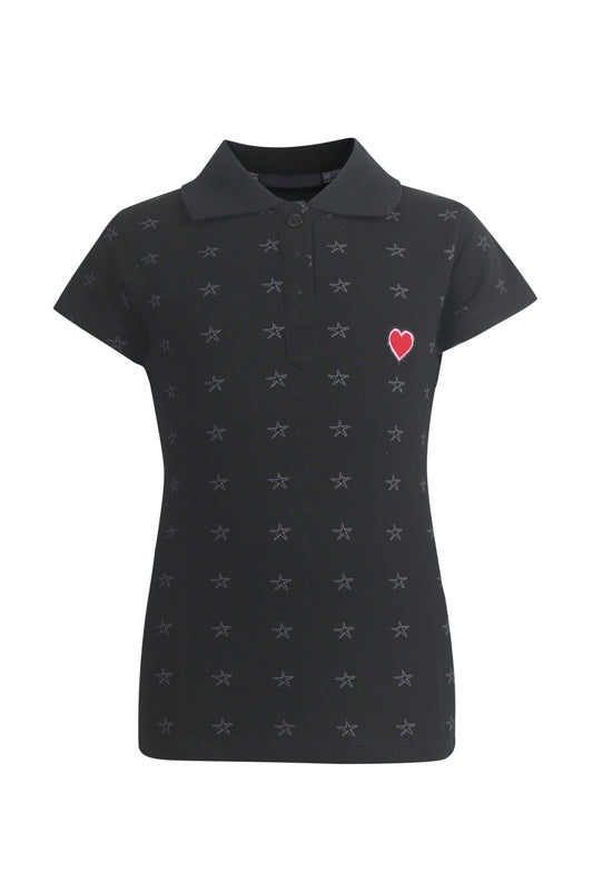 Pampolina Girls Allover Printed Collar T- Shirt - Navy