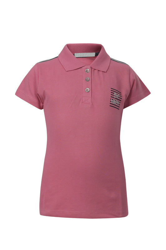 Pampolina Girls Printed Collar T- Shirt - Pink