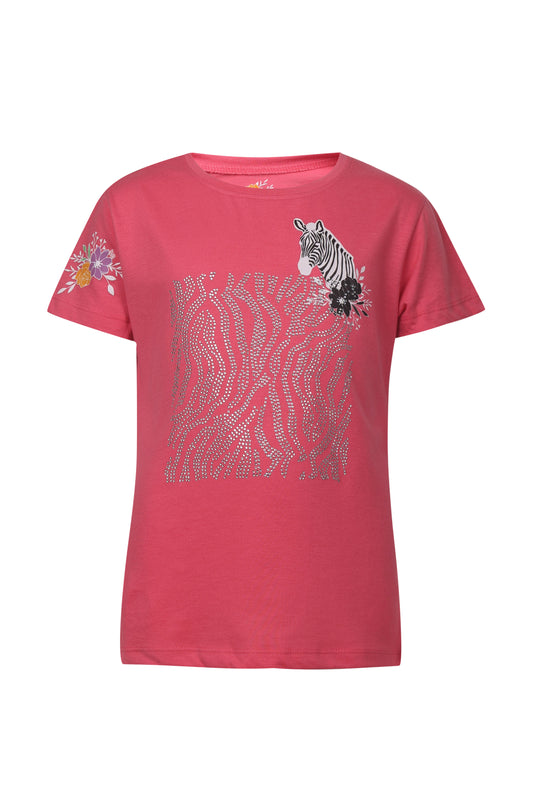 Pampolina Girls Sequined Printed Top - Magenta