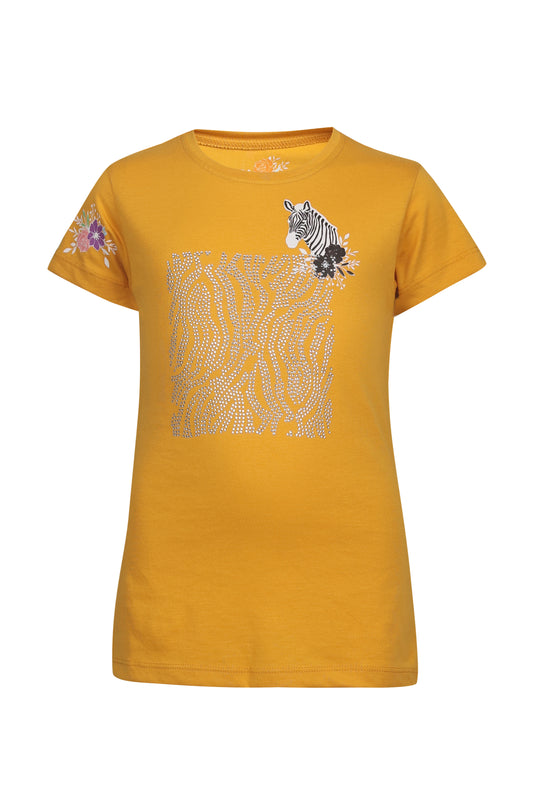 Pampolina Girls Sequined Printed Top - Mustard