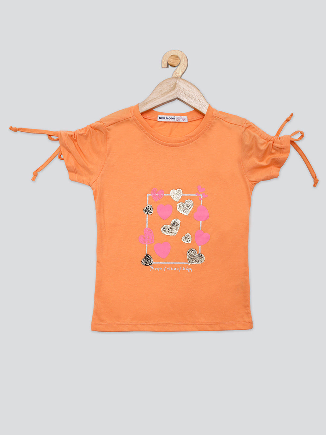 Pampolina Girls Sequined Printed Top- Orange