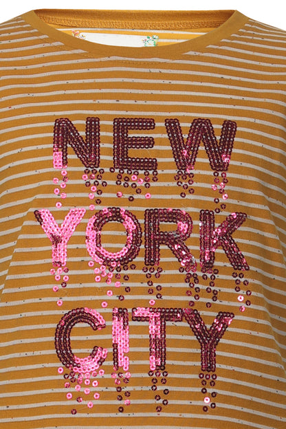 Pampolina Girls Sequined Printed Top -Mustard