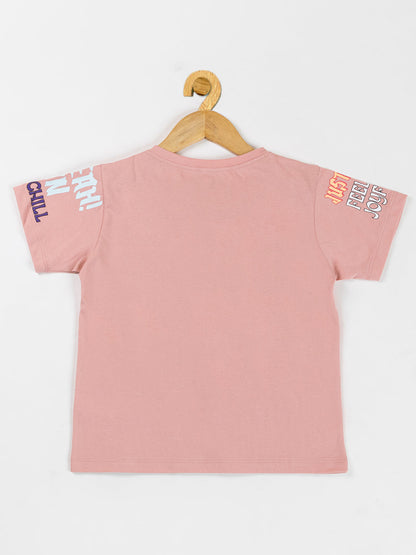 Pampolina Girls Printed & Half Sleeve Top-peach