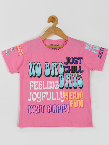 Pampolina Girls Printed & Half Sleeve Top-Pink