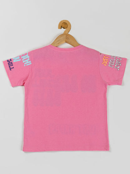 Pampolina Girls Printed & Half Sleeve Top-Pink