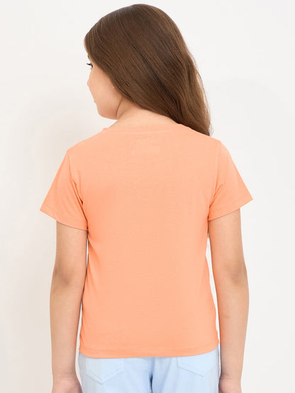 Pampolina Girls Floral Printed Half Sleeve Round Neck Top - Orange