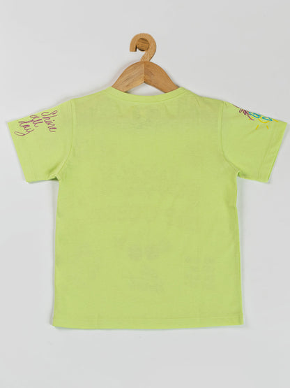 Pampolina Girls Printed Half Sleeve Top- F.Green