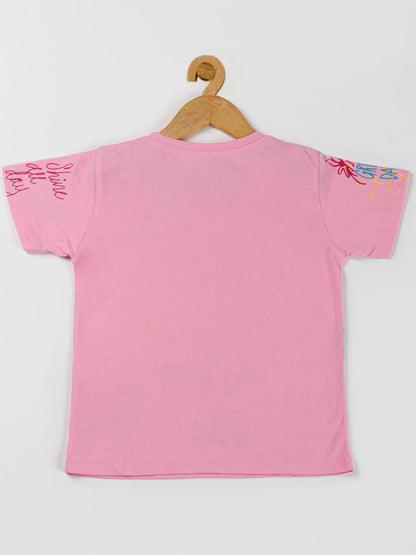 Pampolina  Girls Printed Half Sleeve Top- Pink
