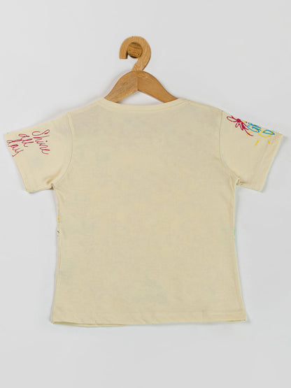 Pampolina  Girls Printed Half Sleeve Top- OffWhite