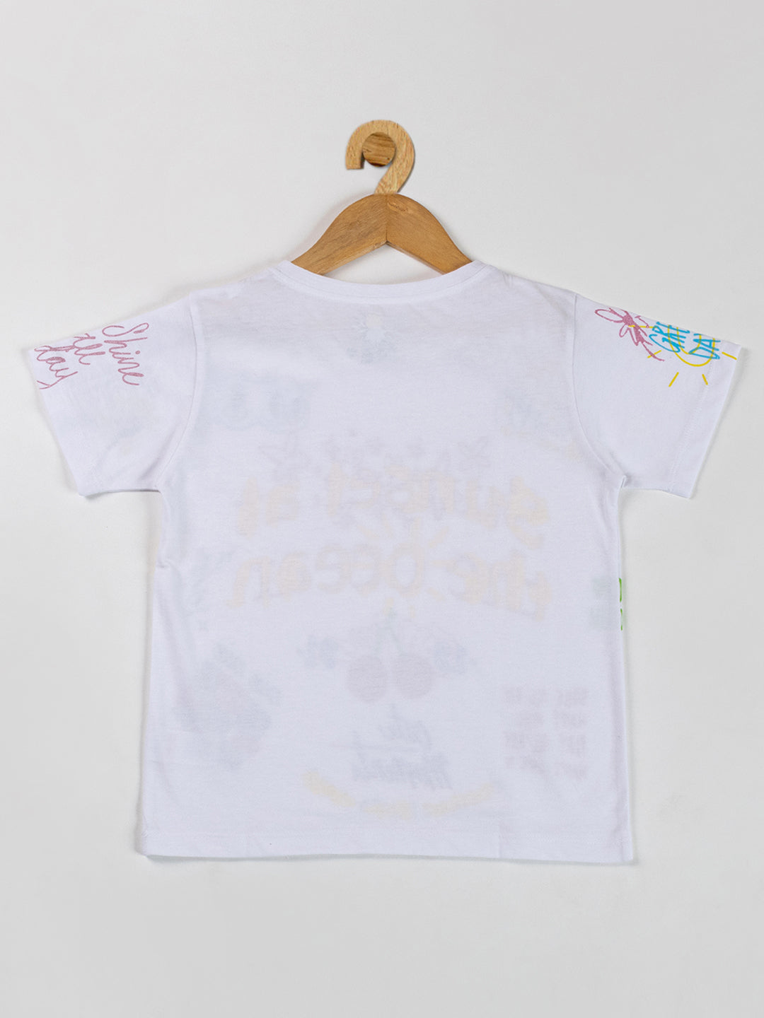 Pampolina Girls Printed Half Sleeve Top- White