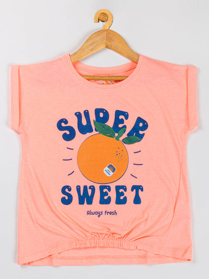 Pampolina Girls Printed & Short Sleeve Crop Top-F.Orange