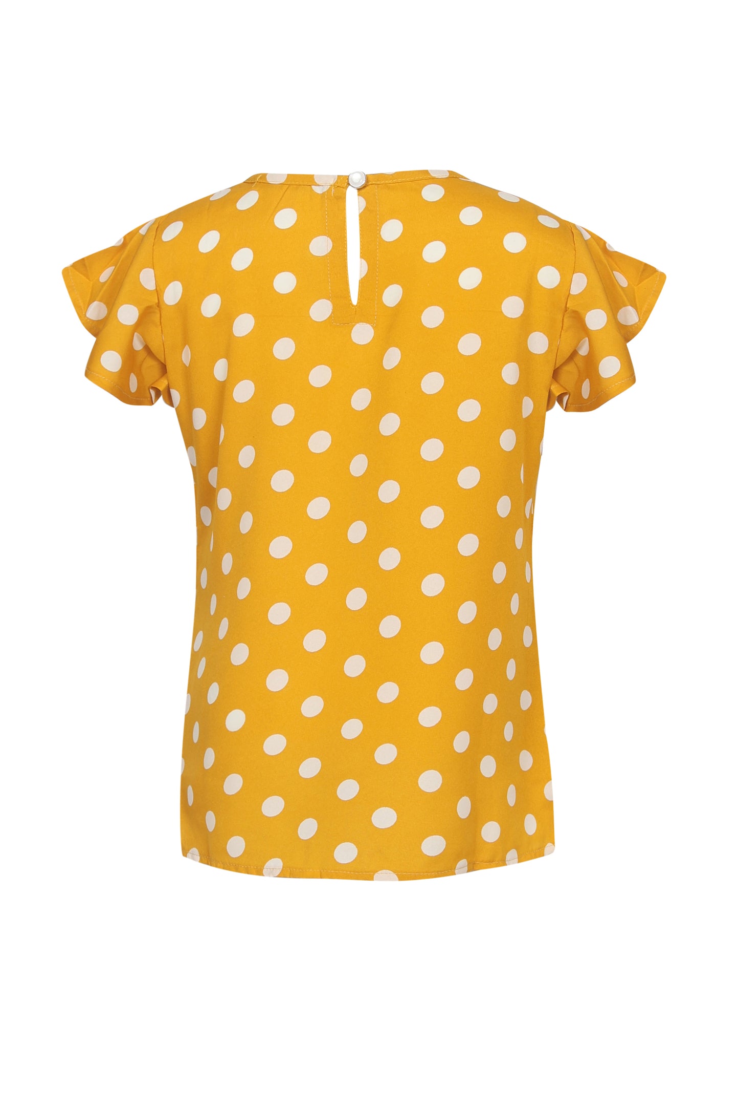 Pampolina Girls Polka Dotted  Printed Textile Top With Tie- Mustard