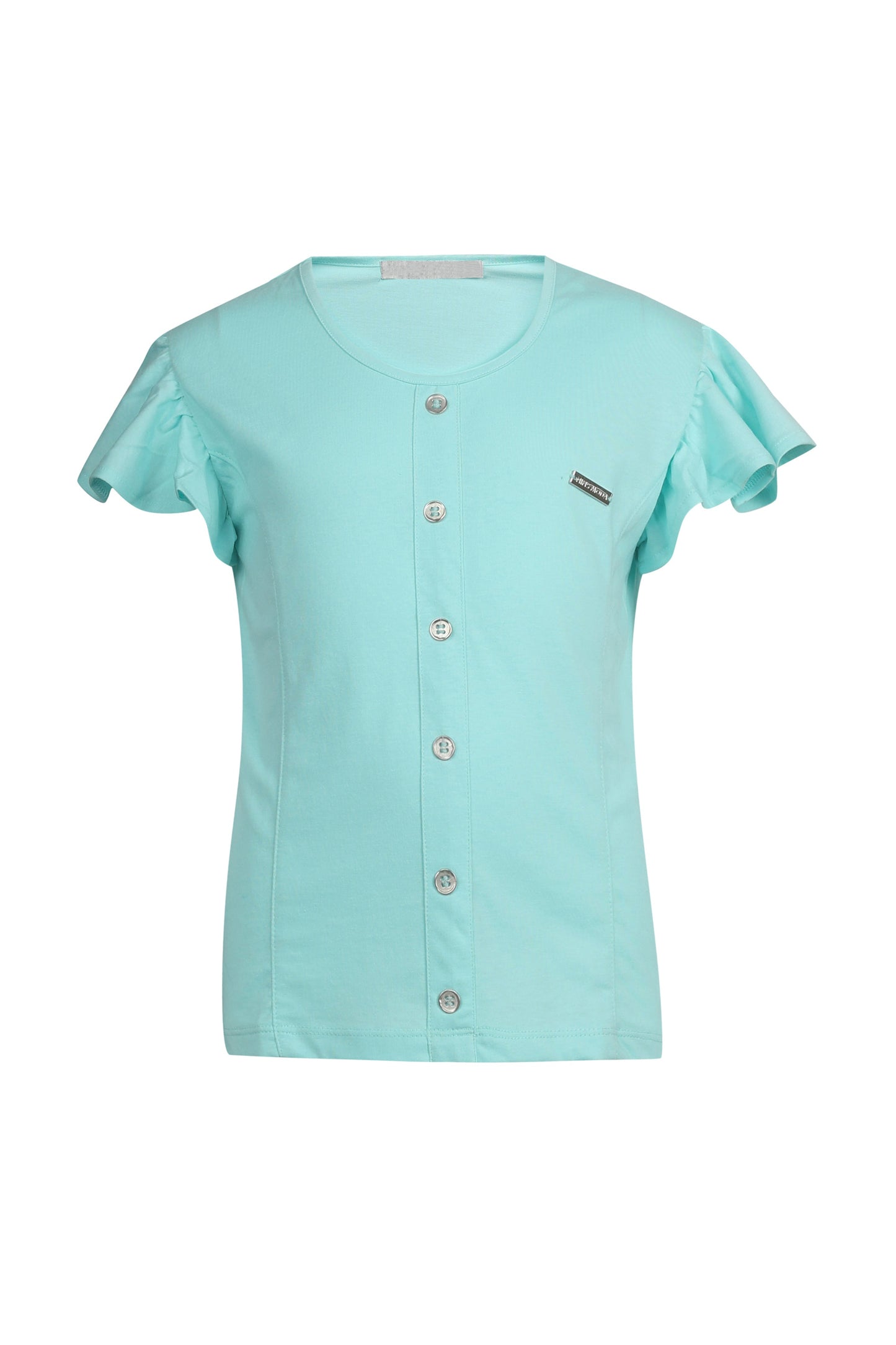 Pampolina Girls Solid  Puff Sleeve Top- Sky