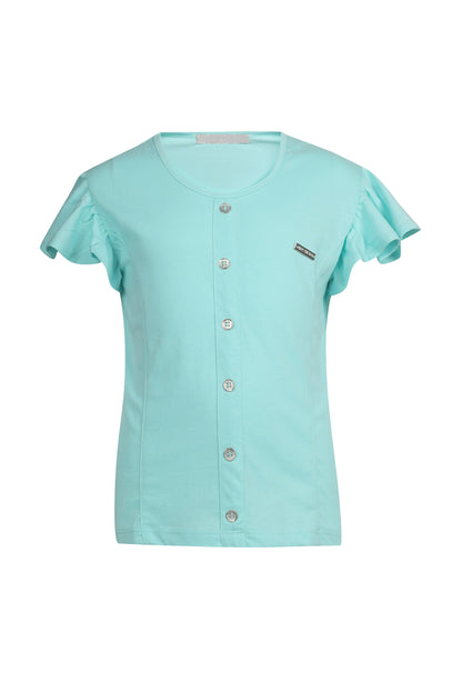 Pampolina Girls Solid  Puff Sleeve Top- Sky