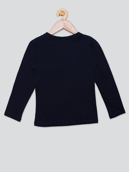 Pampolina Girls Squene Printed Round Neck Prewinter Top- Black