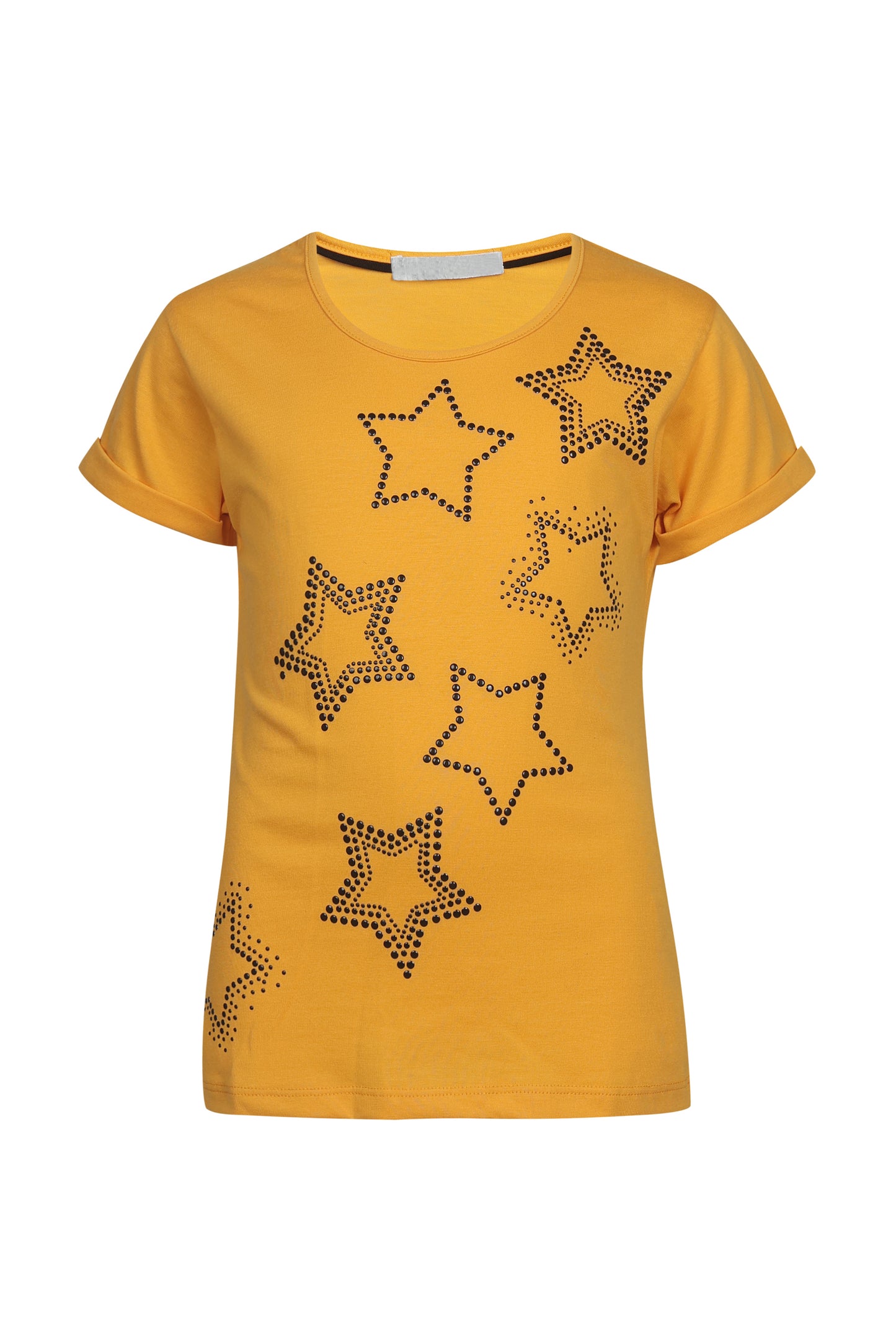 Pampolina Girls Star Sequined Printed Top- Mustard