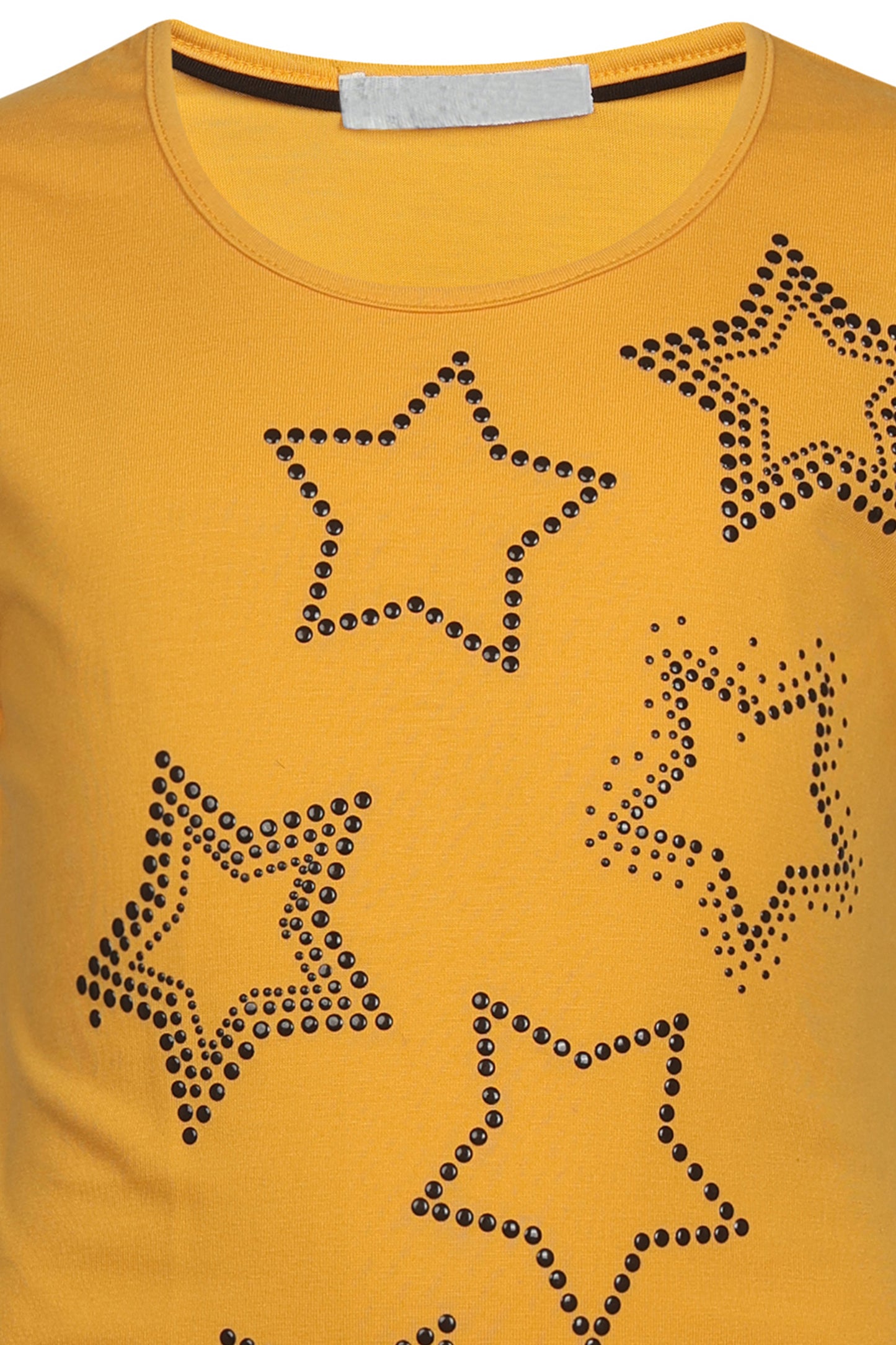 Pampolina Girls Star Sequined Printed Top- Mustard