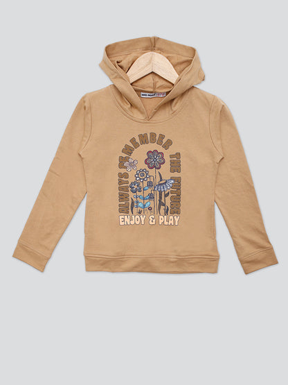 Pampolina Girls Printed Pre Winter Top With Hoddie-Fawn